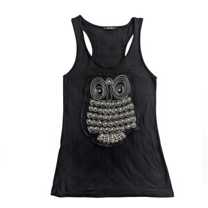 It Closet Owl Embellished Tank Top Black Silver Made in Los Angeles Size Medium